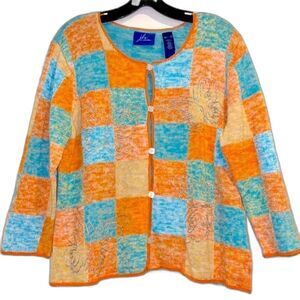 J.H.Collectibles Women's Vintage Plaid Butterfly Embroidered Cardigan size XL